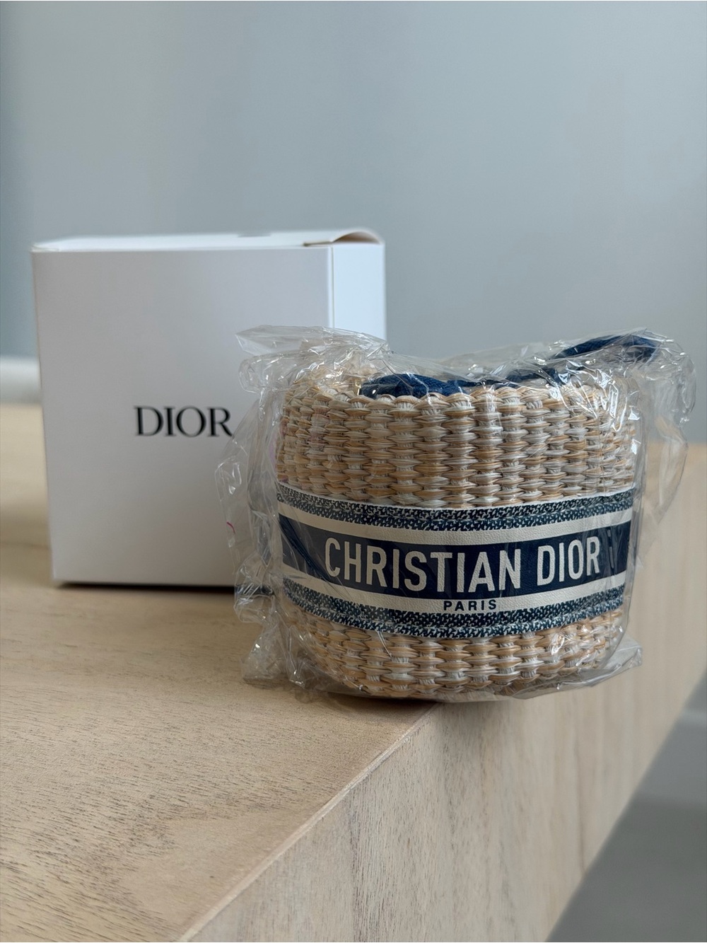 Christian Dior beauty VIP mini straw drawstring bucket pouch